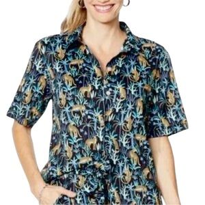 Everyday Jane Cassie Camp Cheetah Button Front Shirt Size XS New